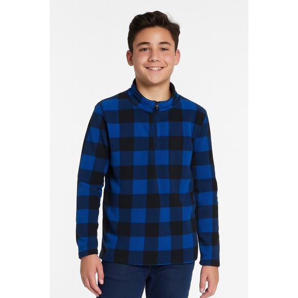 The Children's Place Boys' Blue Buffalo Plaid 1/2 Zip Fleece Pullover Size 16 - Picture 1 of 7